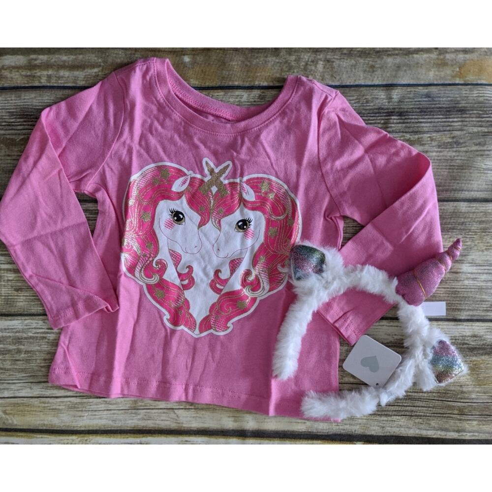 Children's Place unicorn tee and headband 12-18m